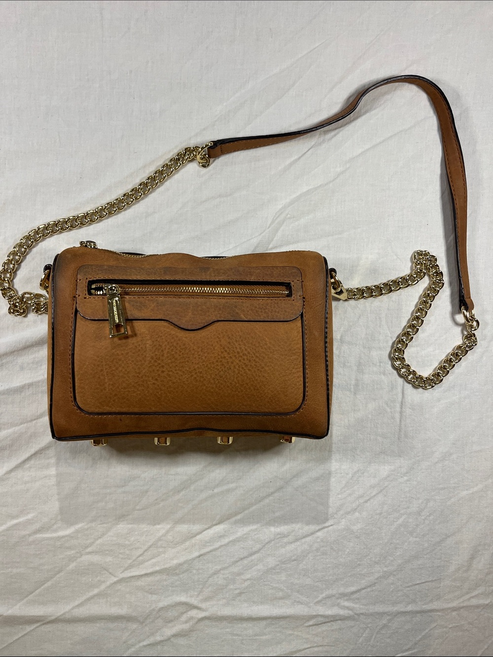 Rebecca Minkoff Avery Suede Crossbody Bag Gold Chain in Tan/Caramel - Picture 3 of 12